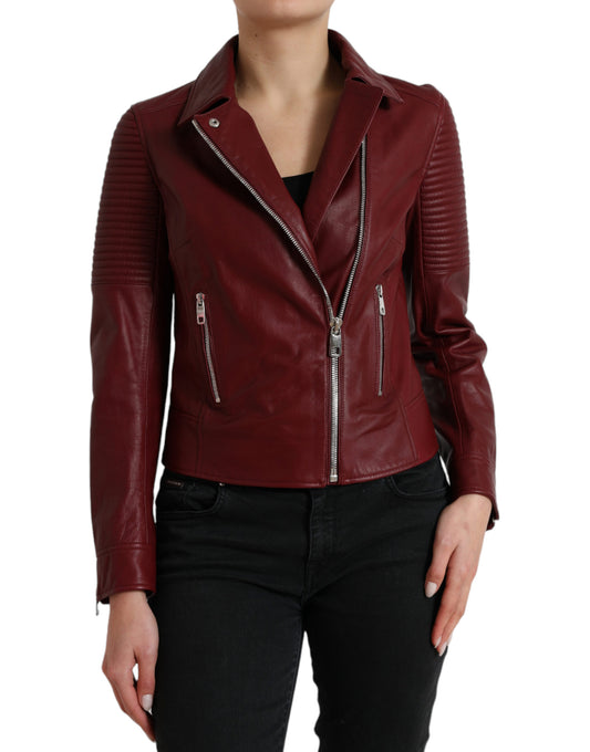 Dolce &amp; Gabbana Bordeaux Biker -nahkatakki