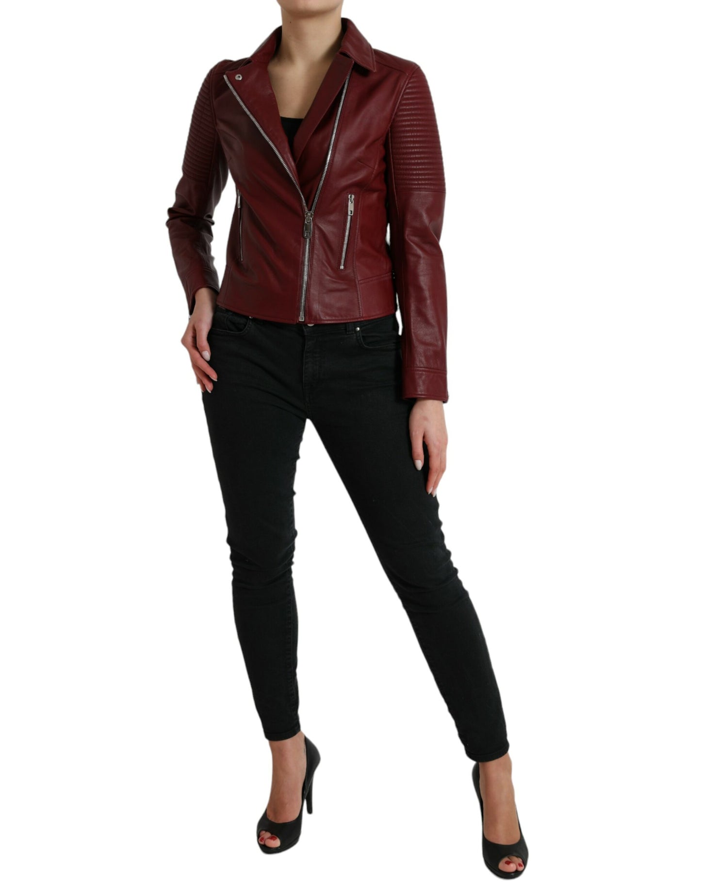 Dolce &amp; Gabbana Bordeaux Biker -nahkatakki