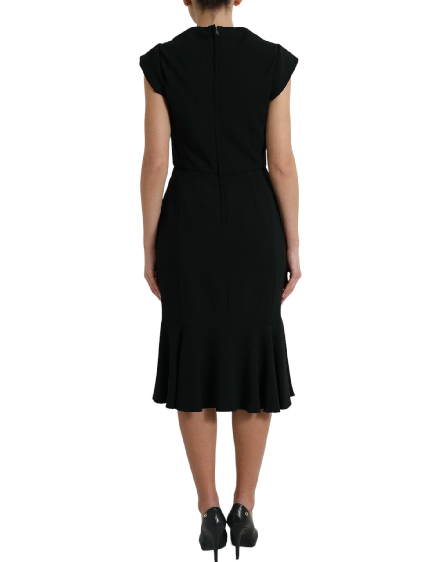 Dolce &amp; Gabbana Elegant Black Stretch Cady Midi-mekko