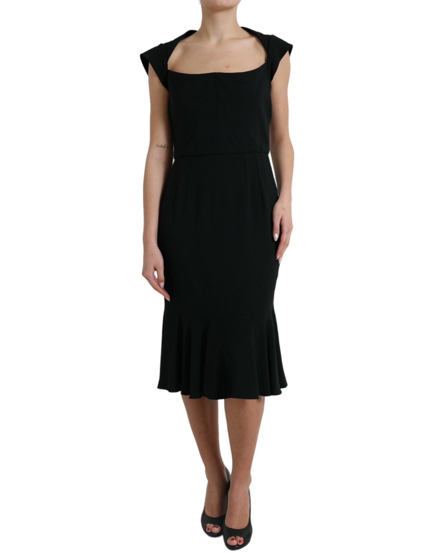 Dolce &amp; Gabbana Elegant Black Stretch Cady Midi-mekko