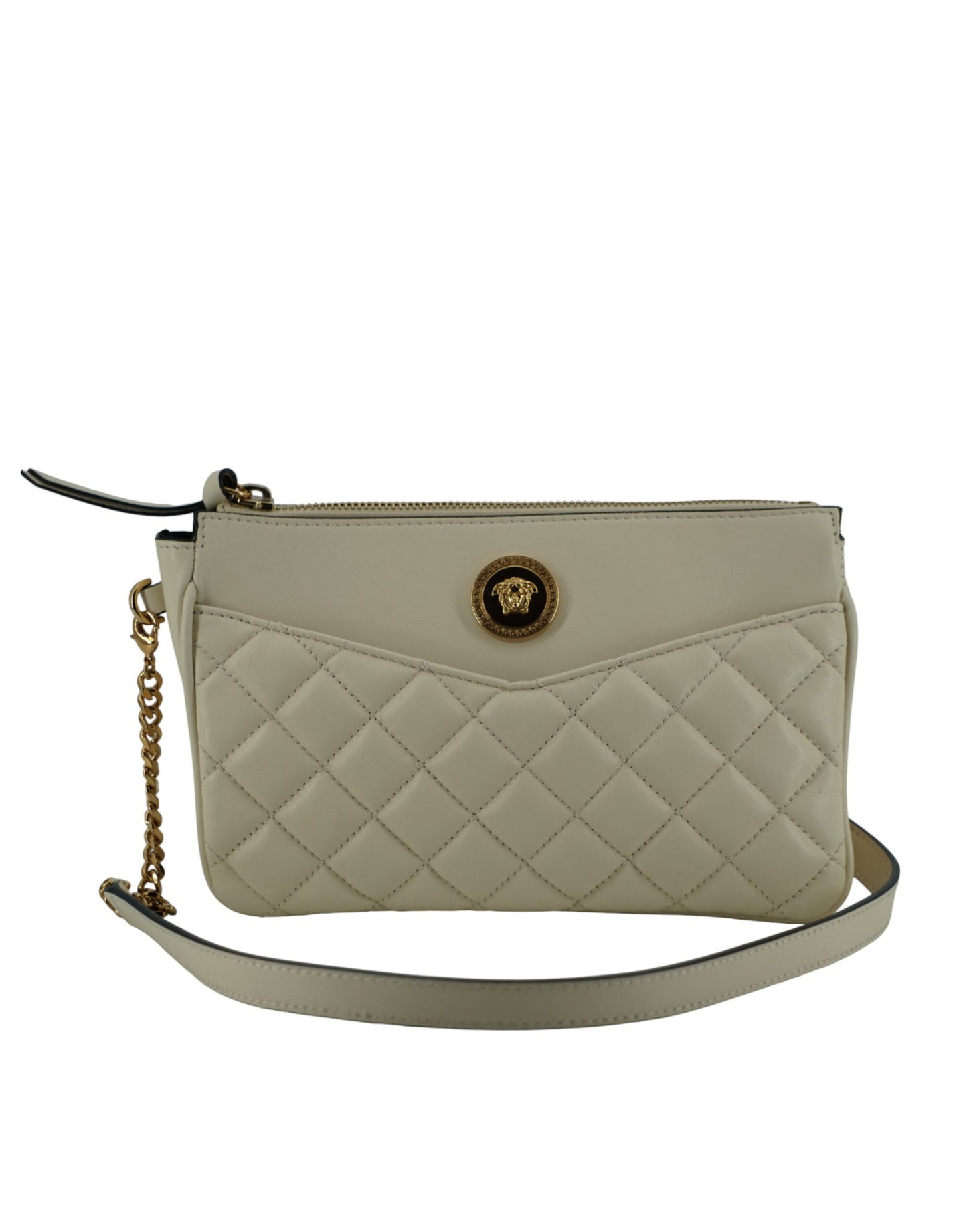 Versace Elegant crossbody laukku valkoista karitsannahkaa