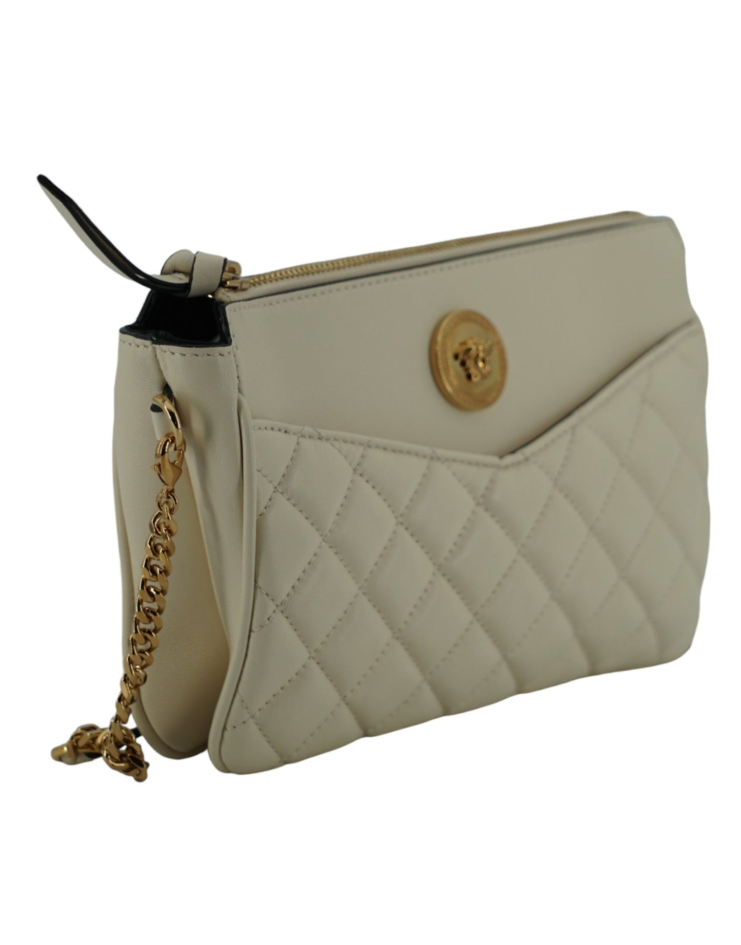 Versace Elegant crossbody laukku valkoista karitsannahkaa