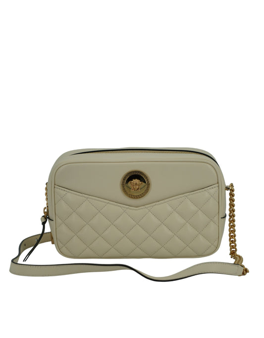 Versace Elegant Camera Shoulder Bag in White Leather