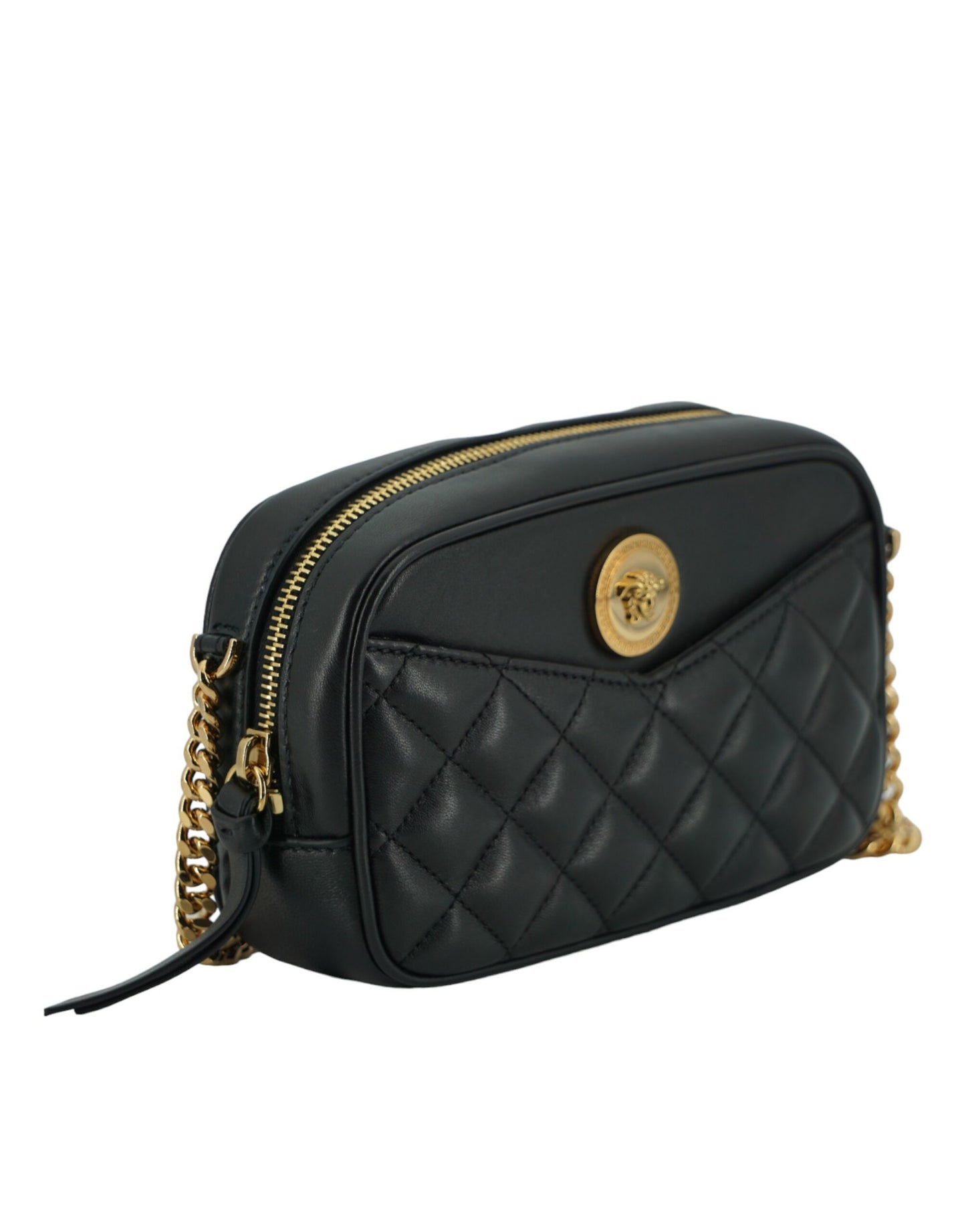 Versace Elegante kleine schwarze Leder-Crossbody-Tasche