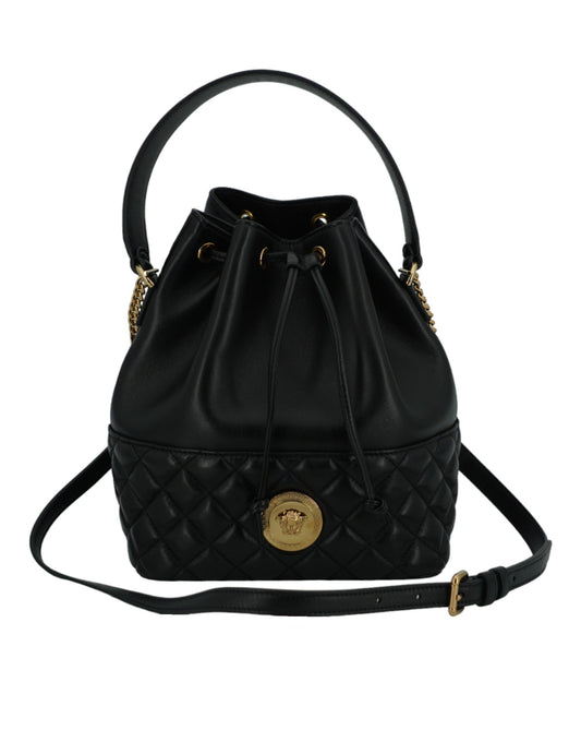 Versace Elegant Black Leather Medusa Bucket -olkalaukku