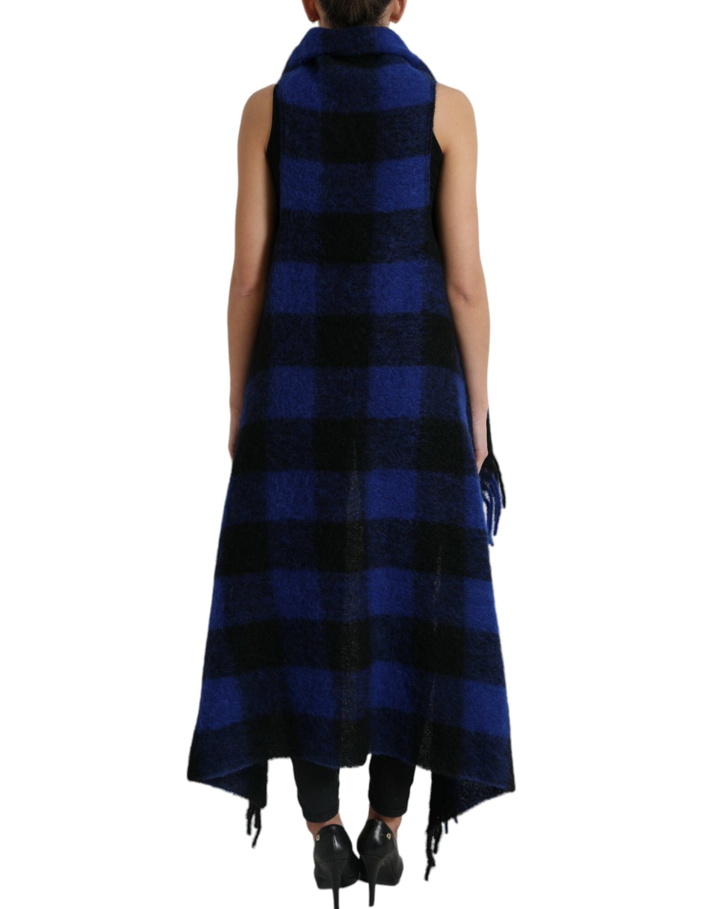 Dolce &amp; Gabbana Elegant Checked Poncho Cardigan with Fringes