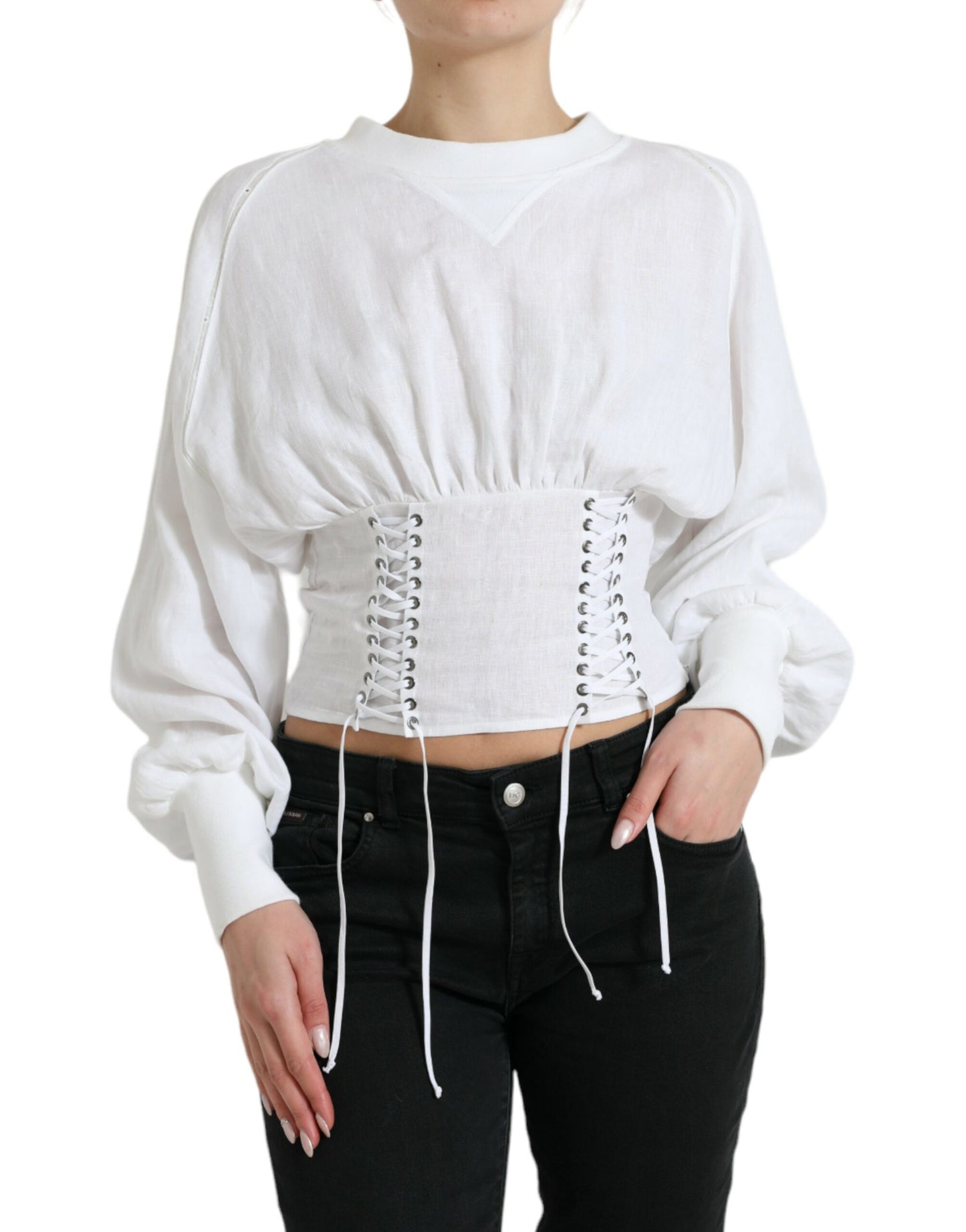 Dolce &amp; Gabbana Elegant white corset top with lacing