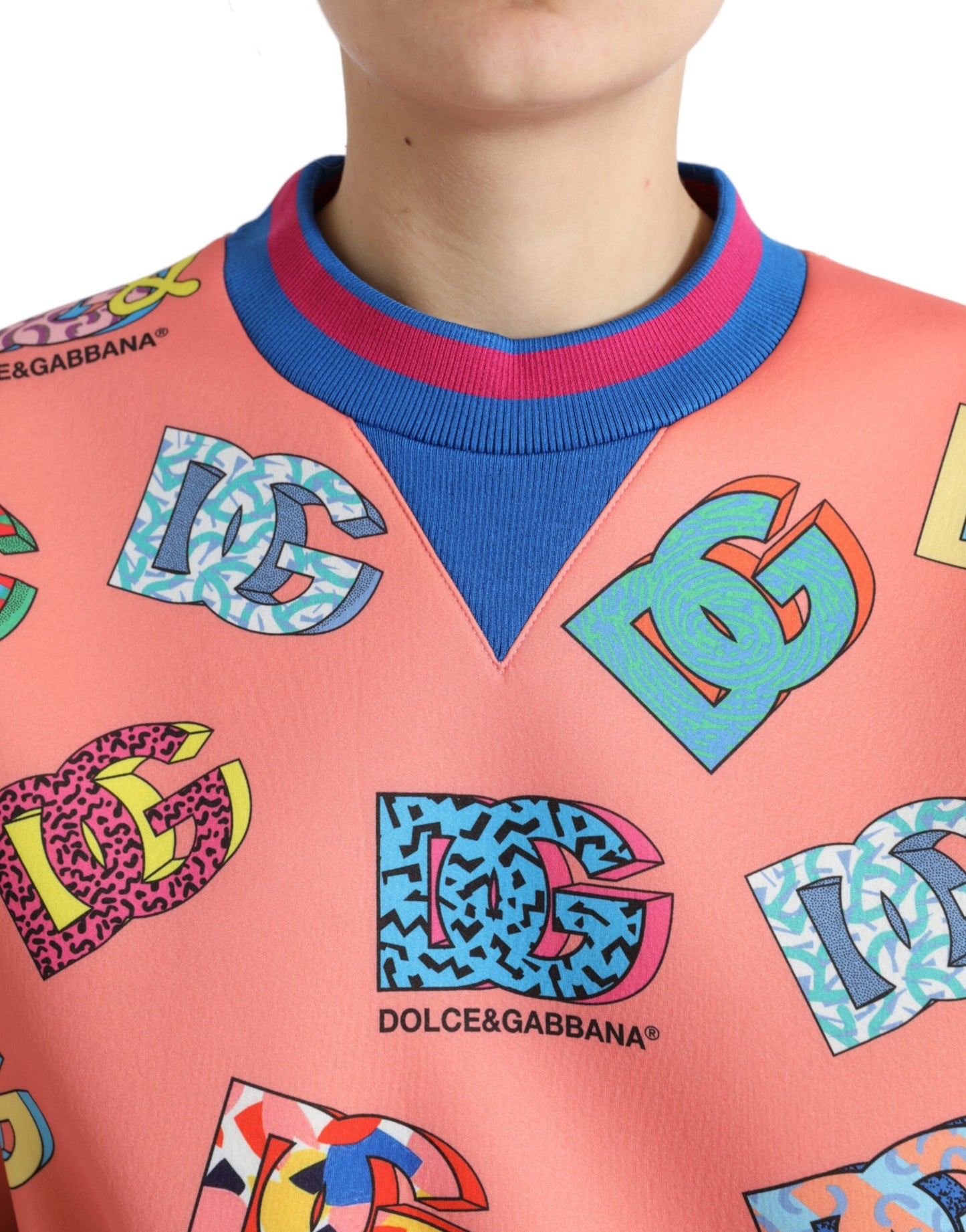 Dolce &amp; Gabbana Salmon Pink Logo Sweater - Crew Neck Elegance