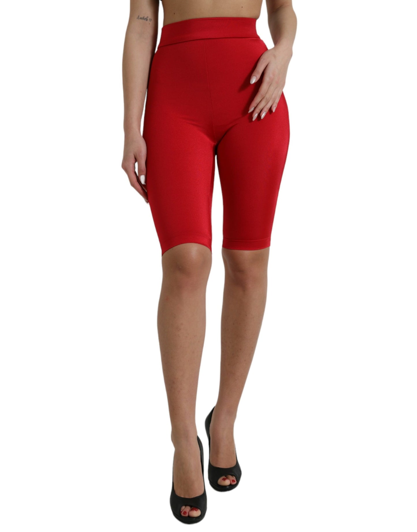 Dolce &amp; Gabbana Red High Waisted Cropped Stretch Leggings