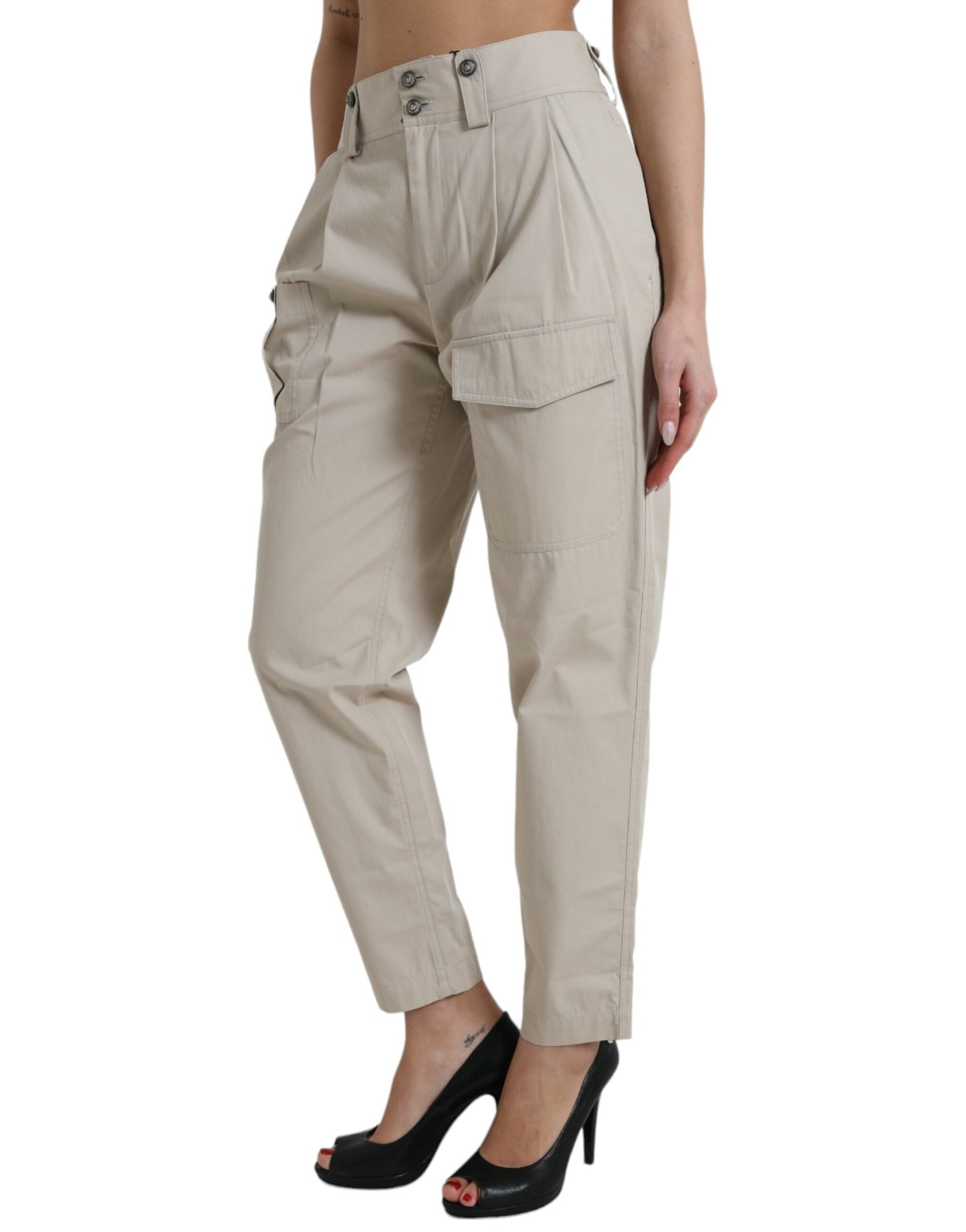 Dolce &amp; Gabbana High-Waisted Tapered Fashion Pants - Beige