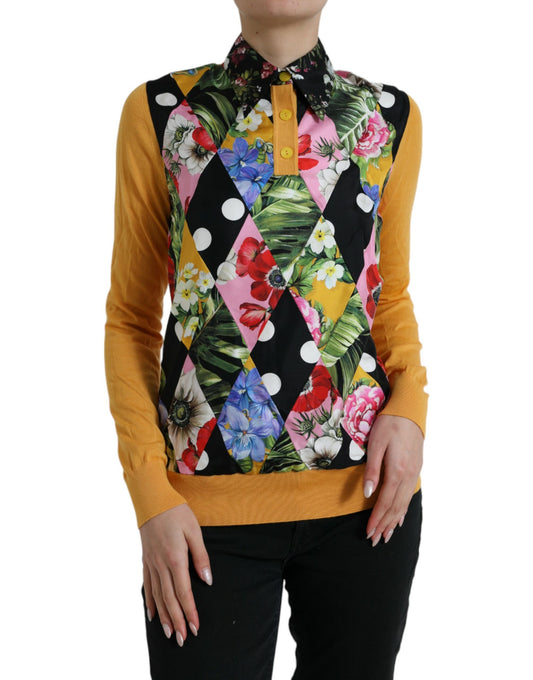 Dolce &amp; Gabbana Elegant Patchwork Silk Blend Henley Sweater