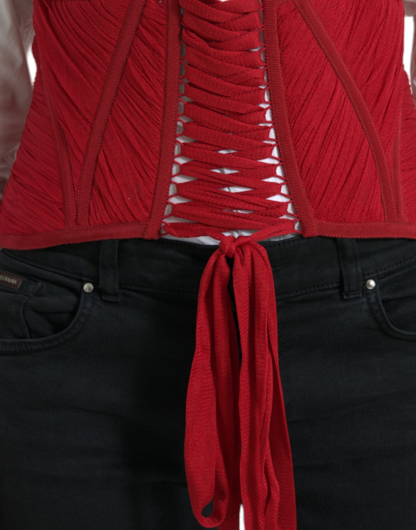 Dolce &amp; Gabbana silk corset waist belt in fiery red