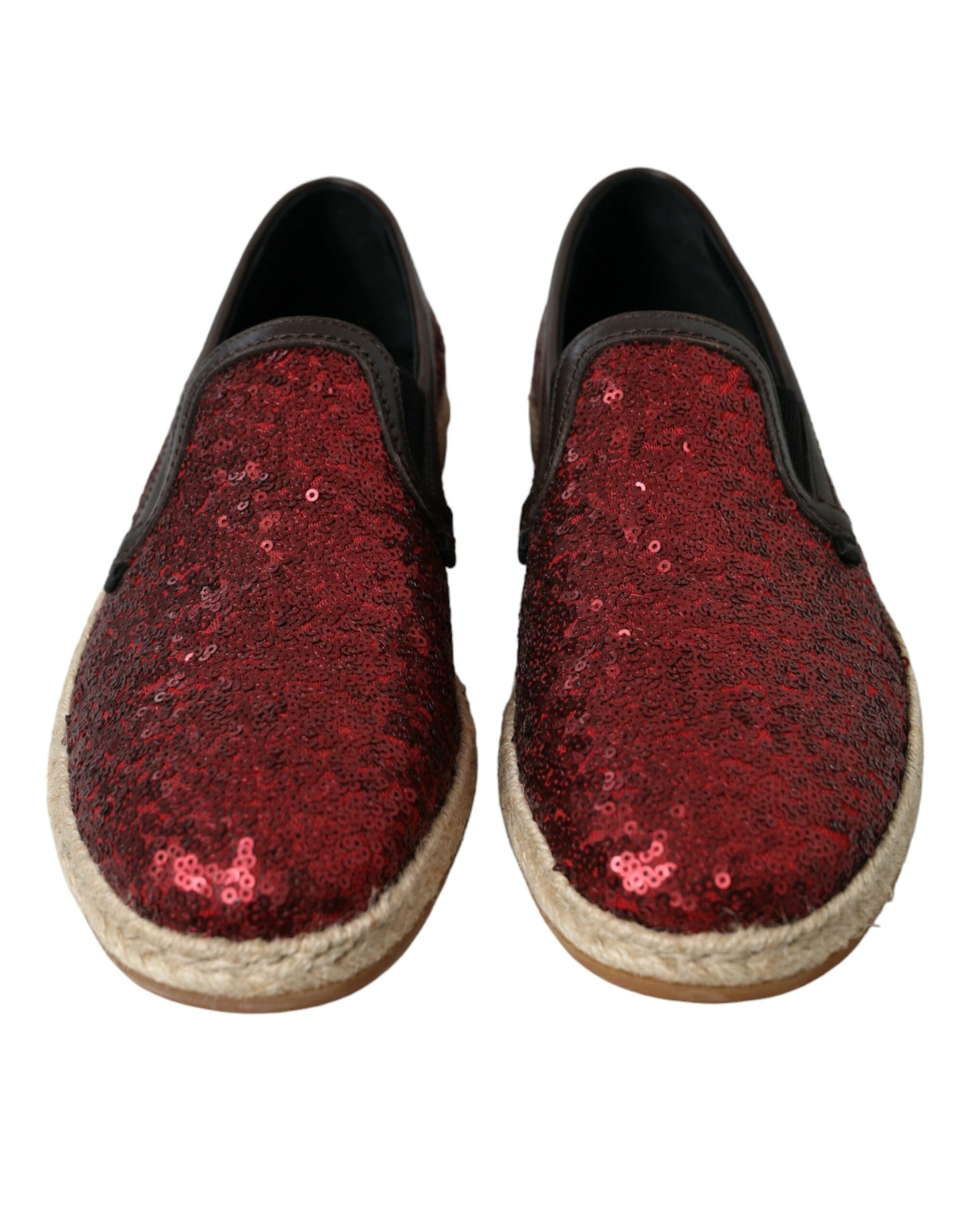 Dolce & Gabbana Rote paillettenbesetzte Leder-Slipper