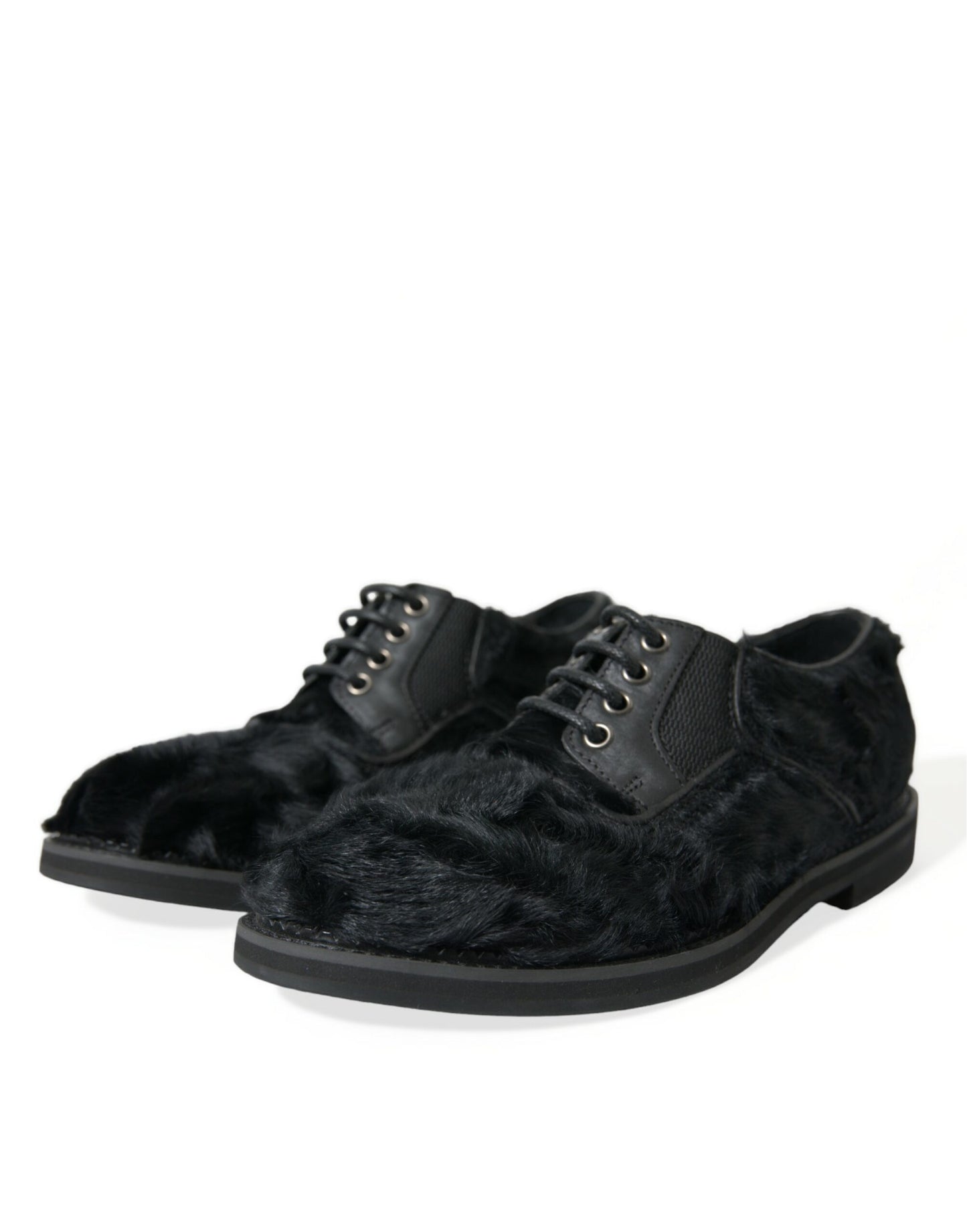 Dolce & Gabbana Elegante Schwarze Pelz-Derby-Anzugschuhe für Männer