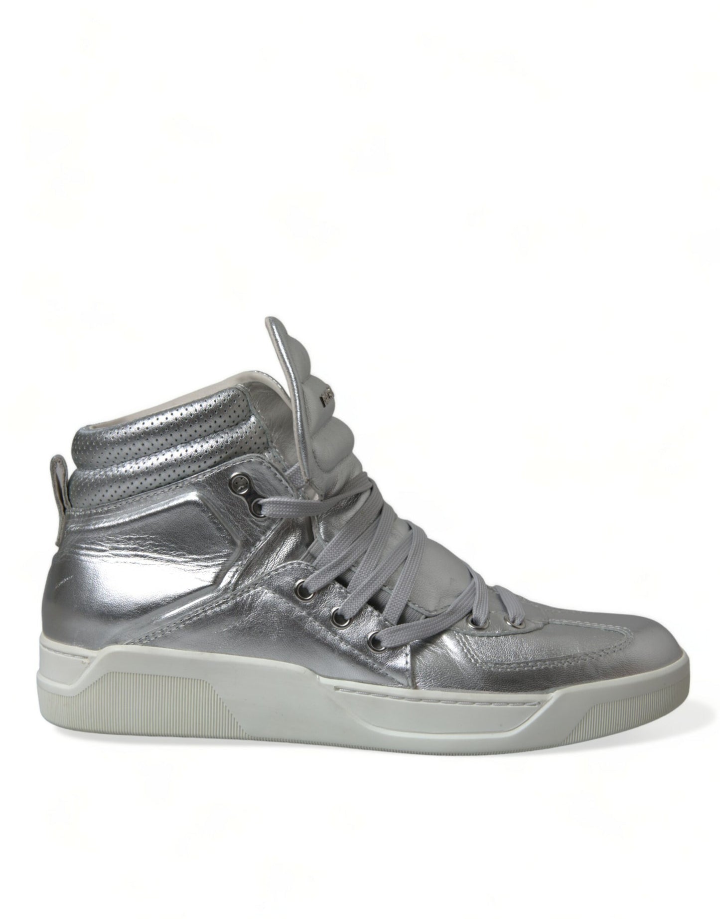 Dolce &amp; Gabbana Silver Leather High-Top Sneakers