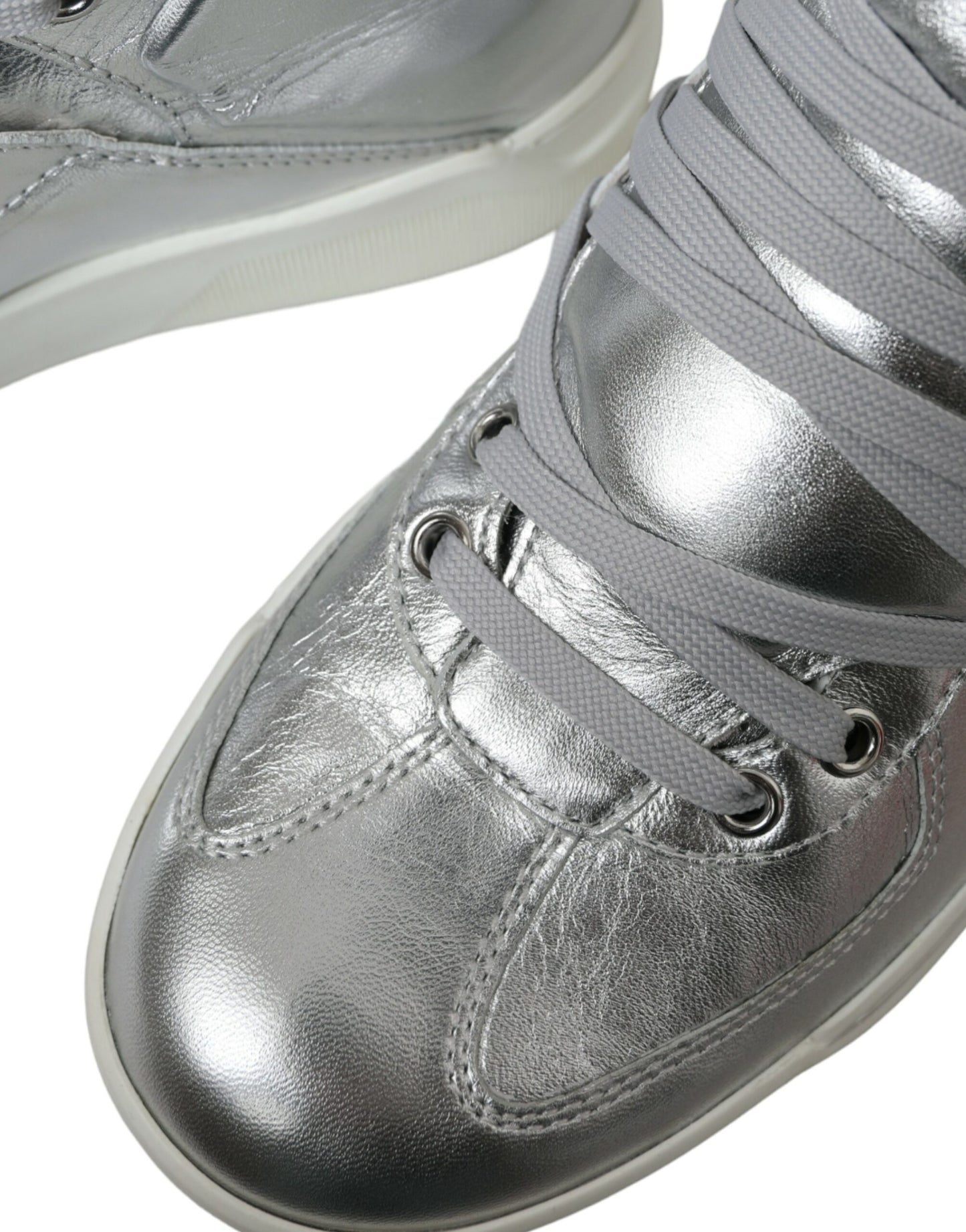 Dolce &amp; Gabbana Silver Leather High-Top Sneakers