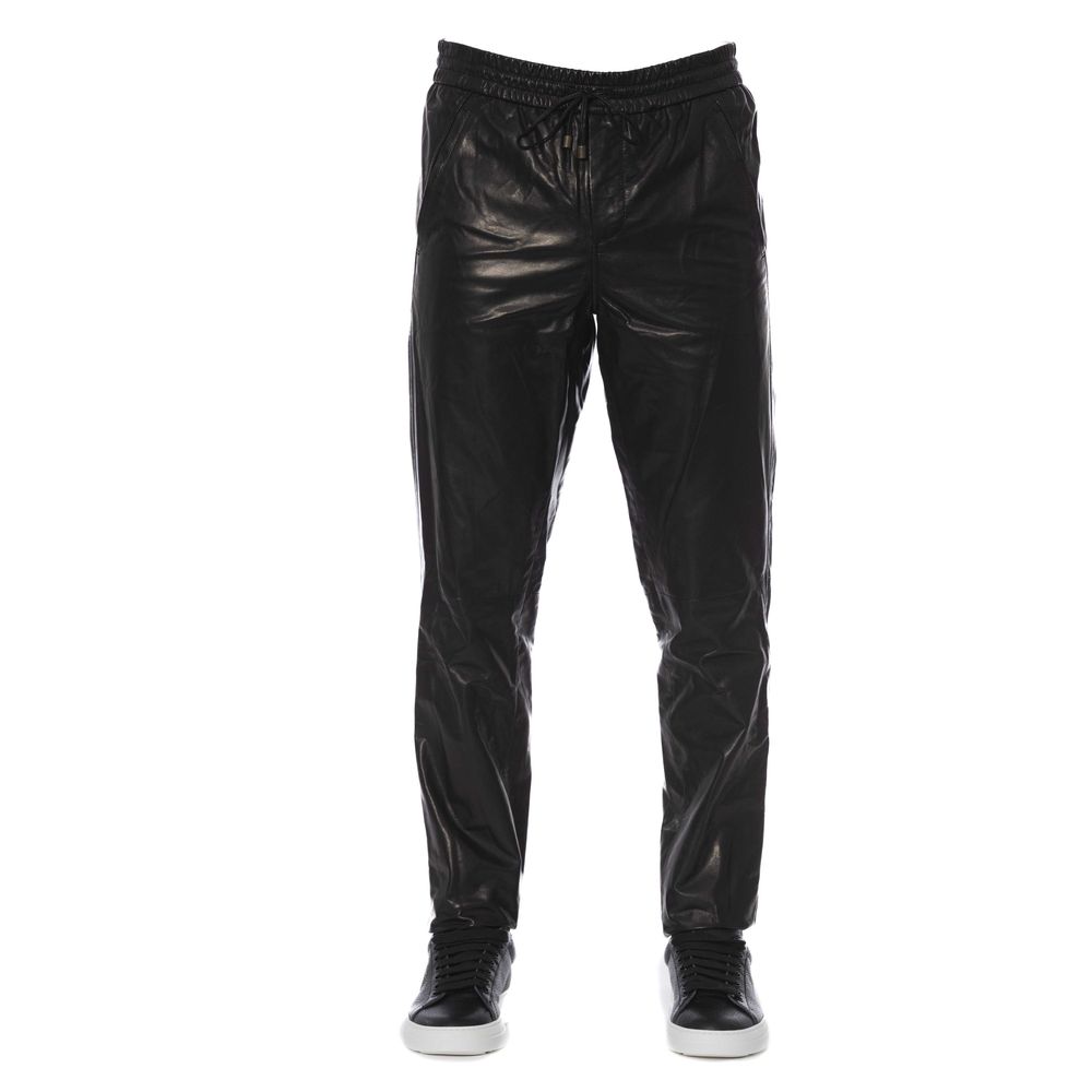 Trussardi Black Leather Men's Pants