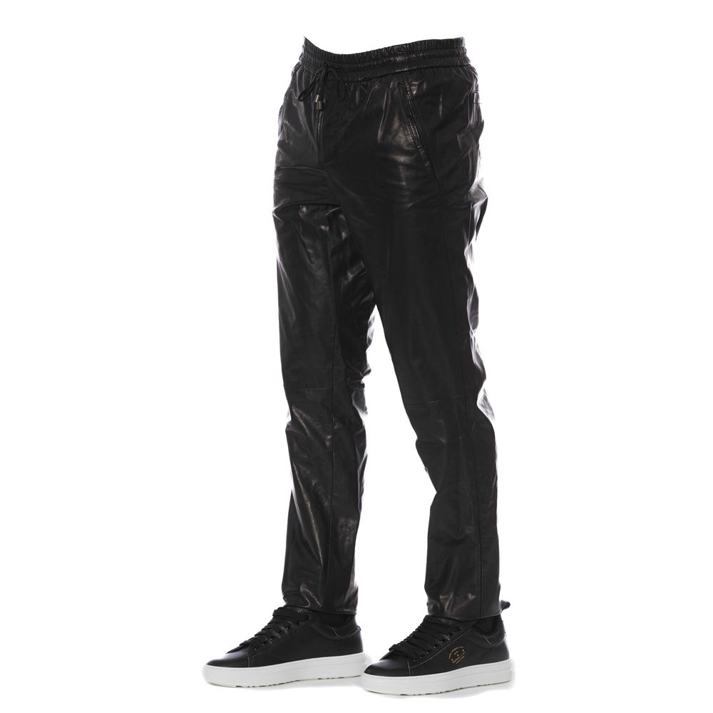 Trussardi Black Leather Men's Pants