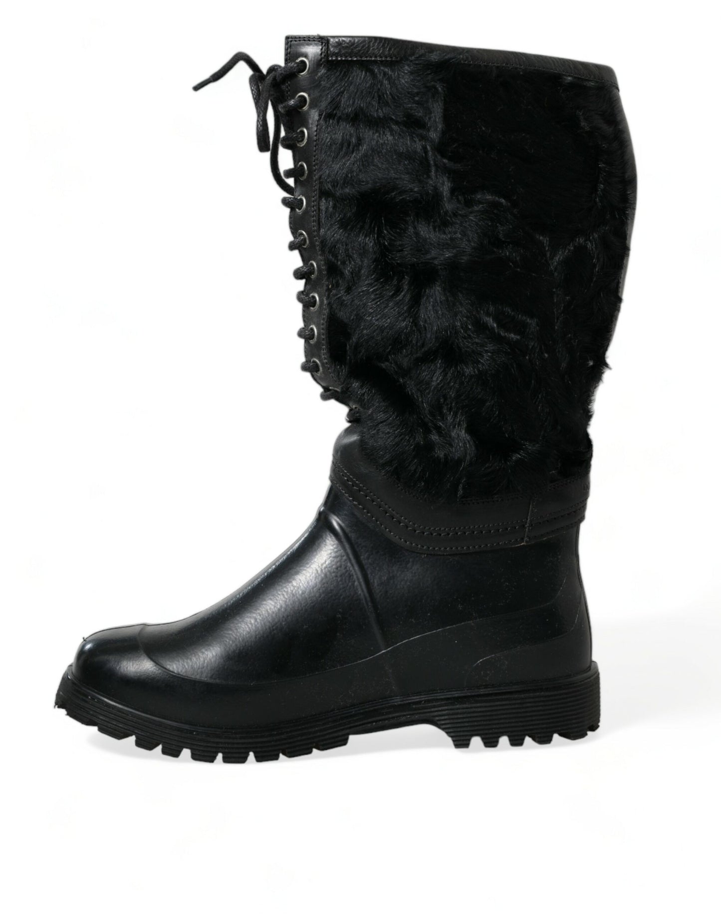 Dolce & Gabbana Glatte Schwarze Shearling-Stiefel mit mittlerer Wade