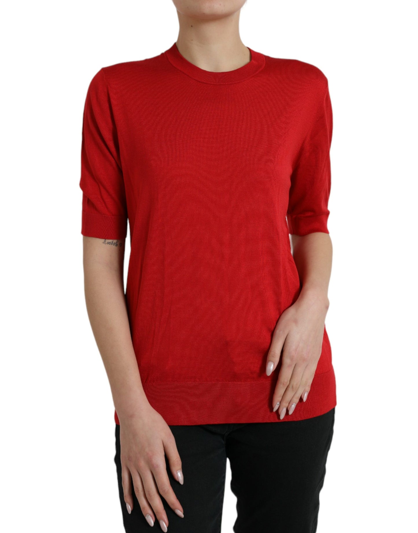 Dolce &amp; Gabbana Red Silk Crew Neck Top