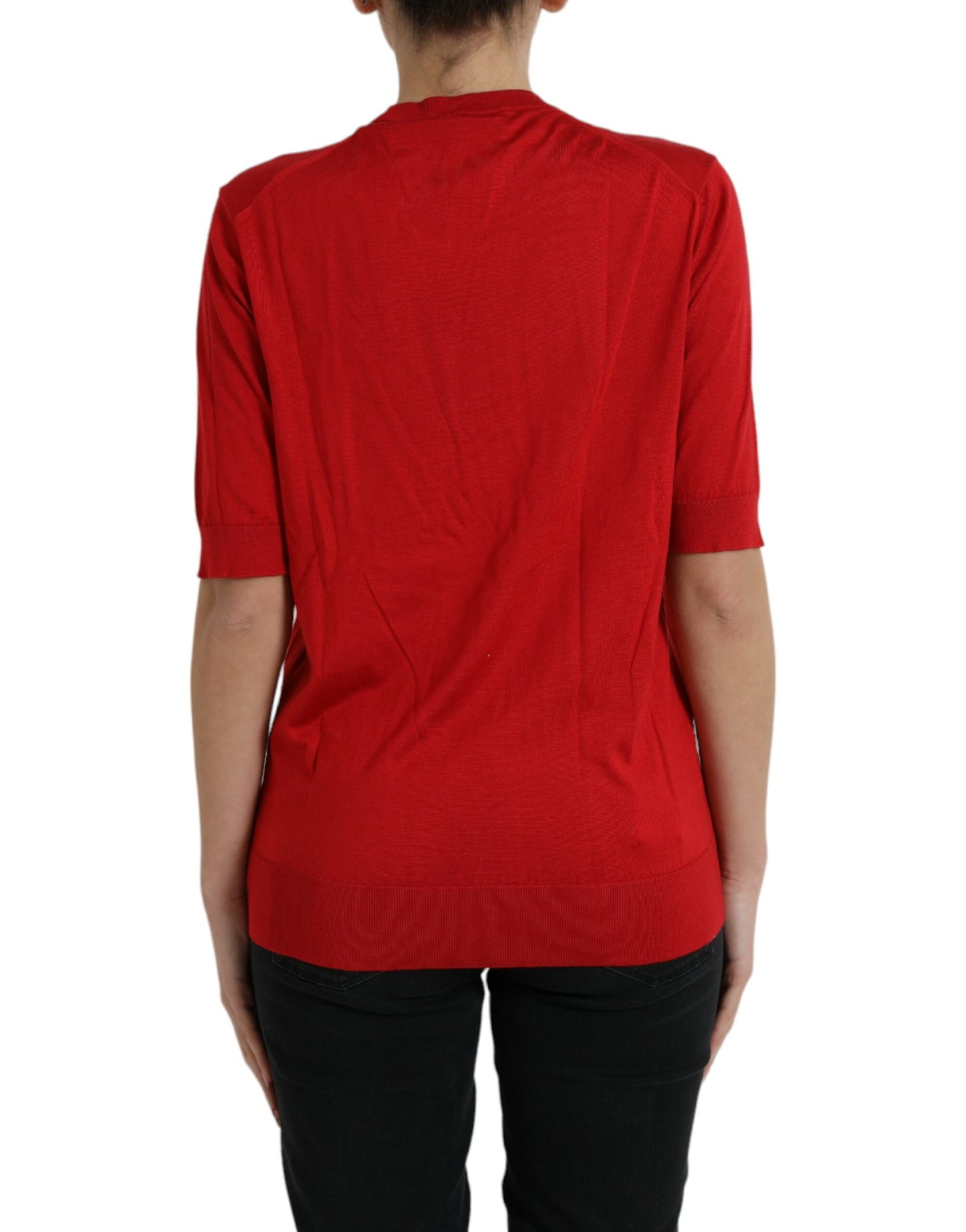 Dolce &amp; Gabbana Red Silk Crew Neck Top