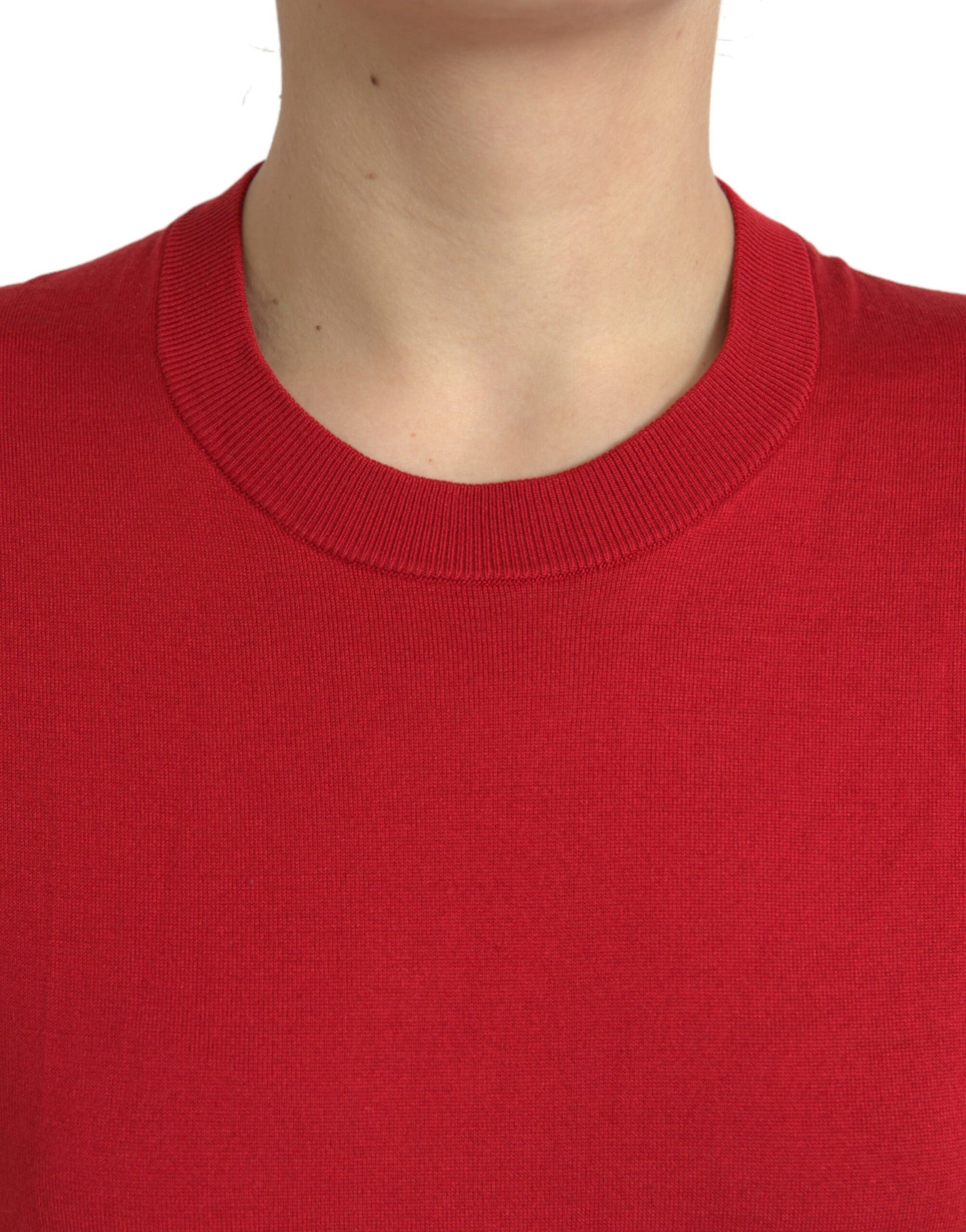 Dolce &amp; Gabbana Red Silk Crew Neck Top