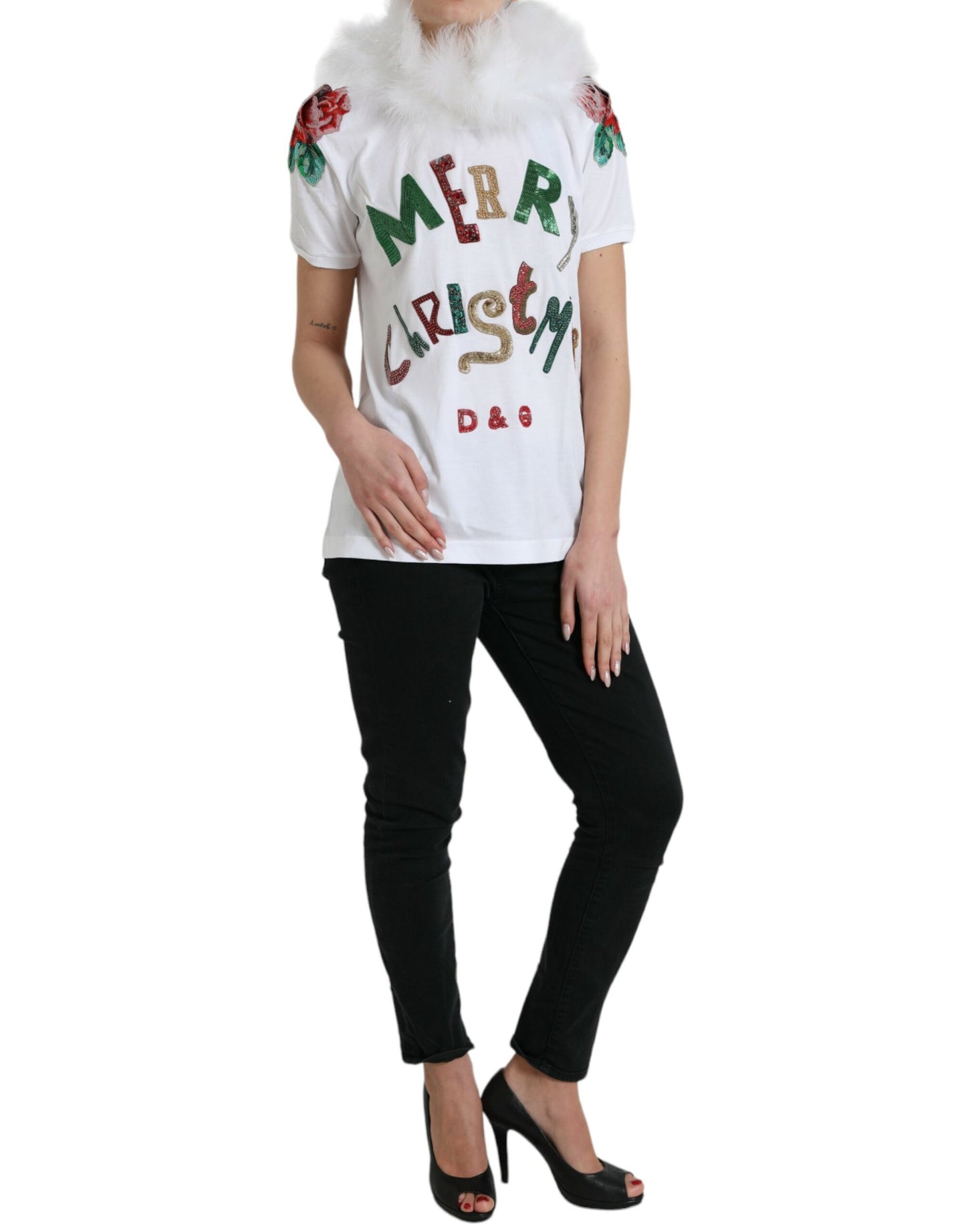 Dolce & Gabbana Elegantes Baumwoll-T-Shirt mit Pailletten