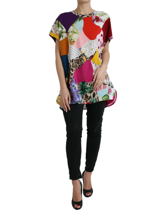 Dolce & Gabbana Multicolor Baumwolle Seide Patchwork Bluse