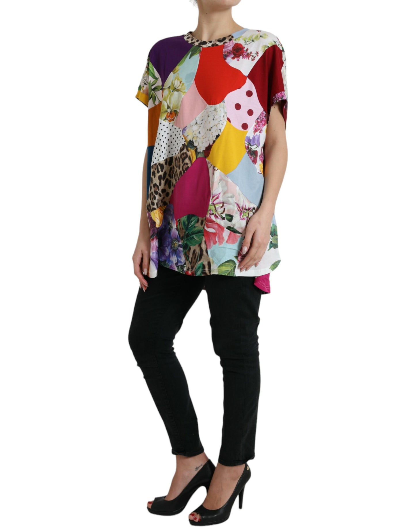 Dolce & Gabbana Multicolor Baumwolle Seide Patchwork Bluse