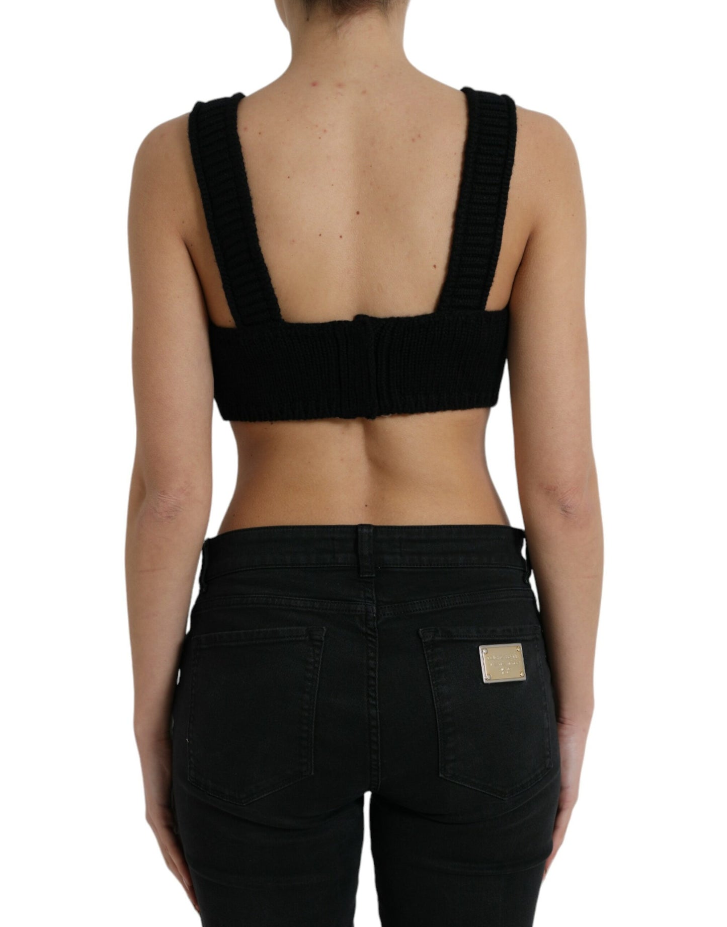 Dolce & Gabbana Elegantes schwarzes Kaschmir-Bustier-Crop-Top