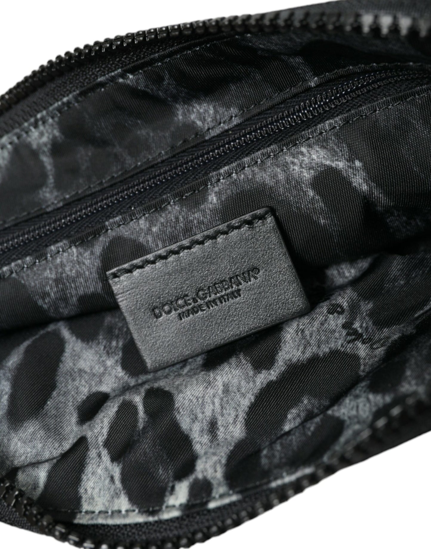 Dolce & Gabbana Elite Schwarzes Nylon & Leder Etui mit Logo Detail