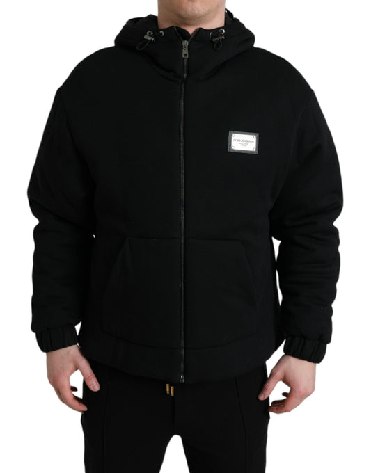 Dolce &amp; Gabbana Elegant black bomber jacket with hood