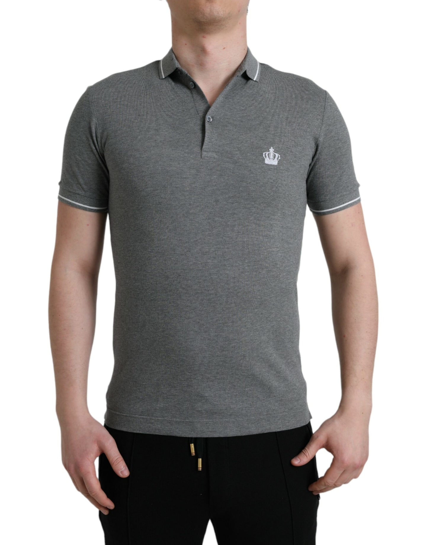 Dolce &amp; Gabbana Elegant Grey Cotton Polo T-Shirt