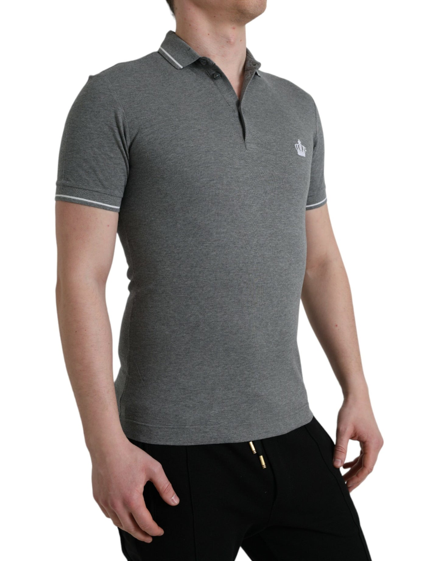 Dolce &amp; Gabbana Elegant Grey Cotton Polo T-Shirt