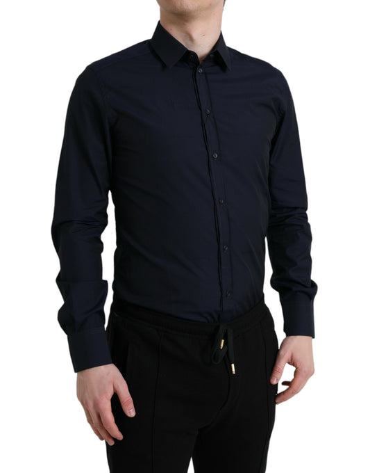 Dolce &amp; Gabbana Elegant navy blue jacquard shirt