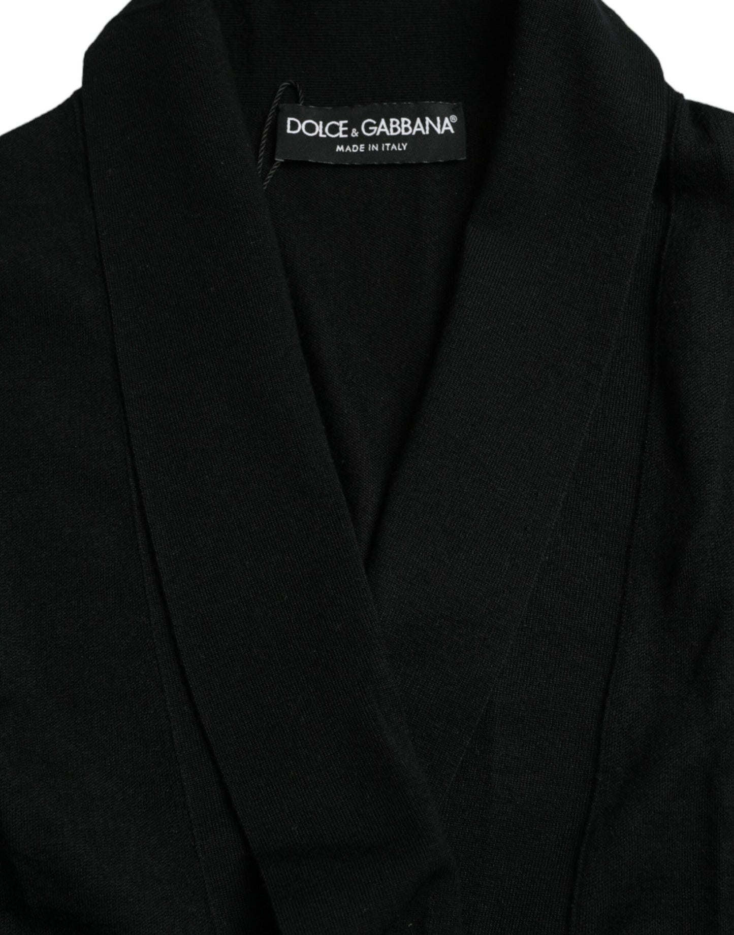 Dolce & Gabbana Eleganter schwarzer Kaschmir-Bademantel mit Taillengürtel