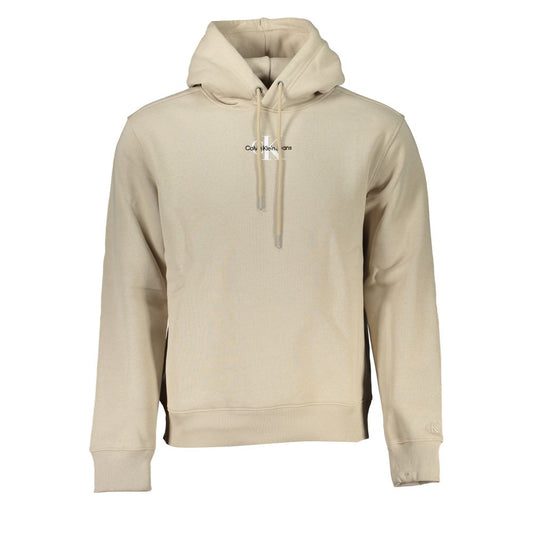 Calvin Klein Beigefarbenes Fleece-Kapuzen-Sweatshirt mit Logo-Stickerei