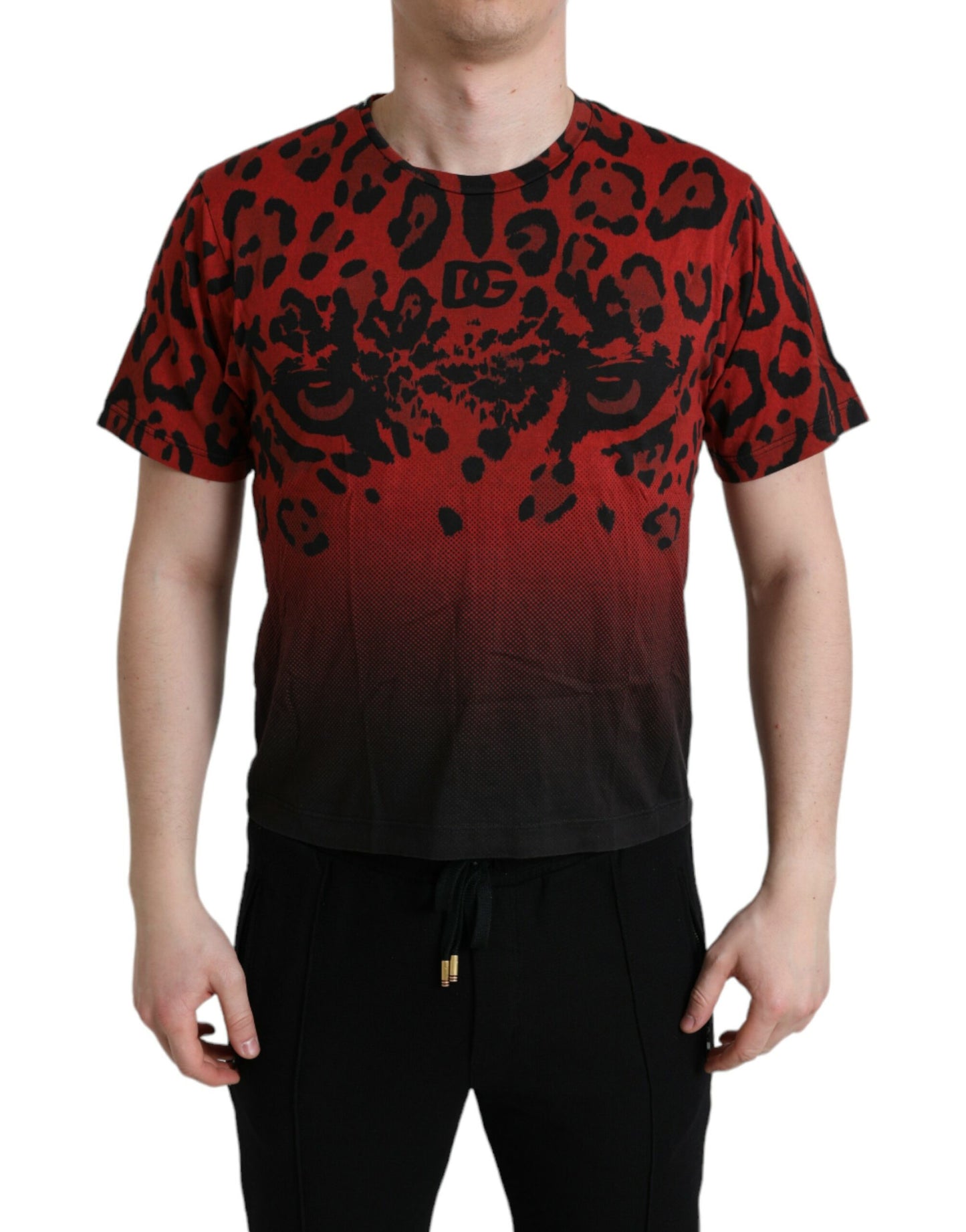 Dolce &amp; Gabbana Red Leopard Print Crew Neck T-Shirt