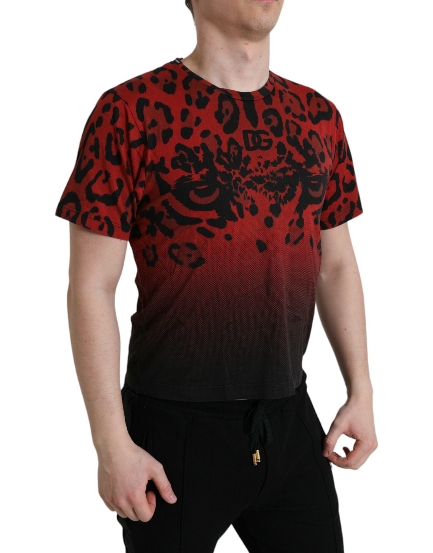 Dolce &amp; Gabbana Red Leopard Print Crew Neck T-Shirt