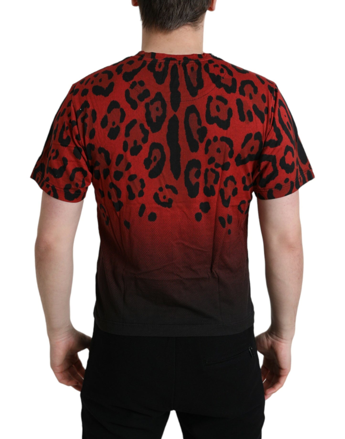 Dolce &amp; Gabbana Red Leopard Print Crew Neck T-Shirt