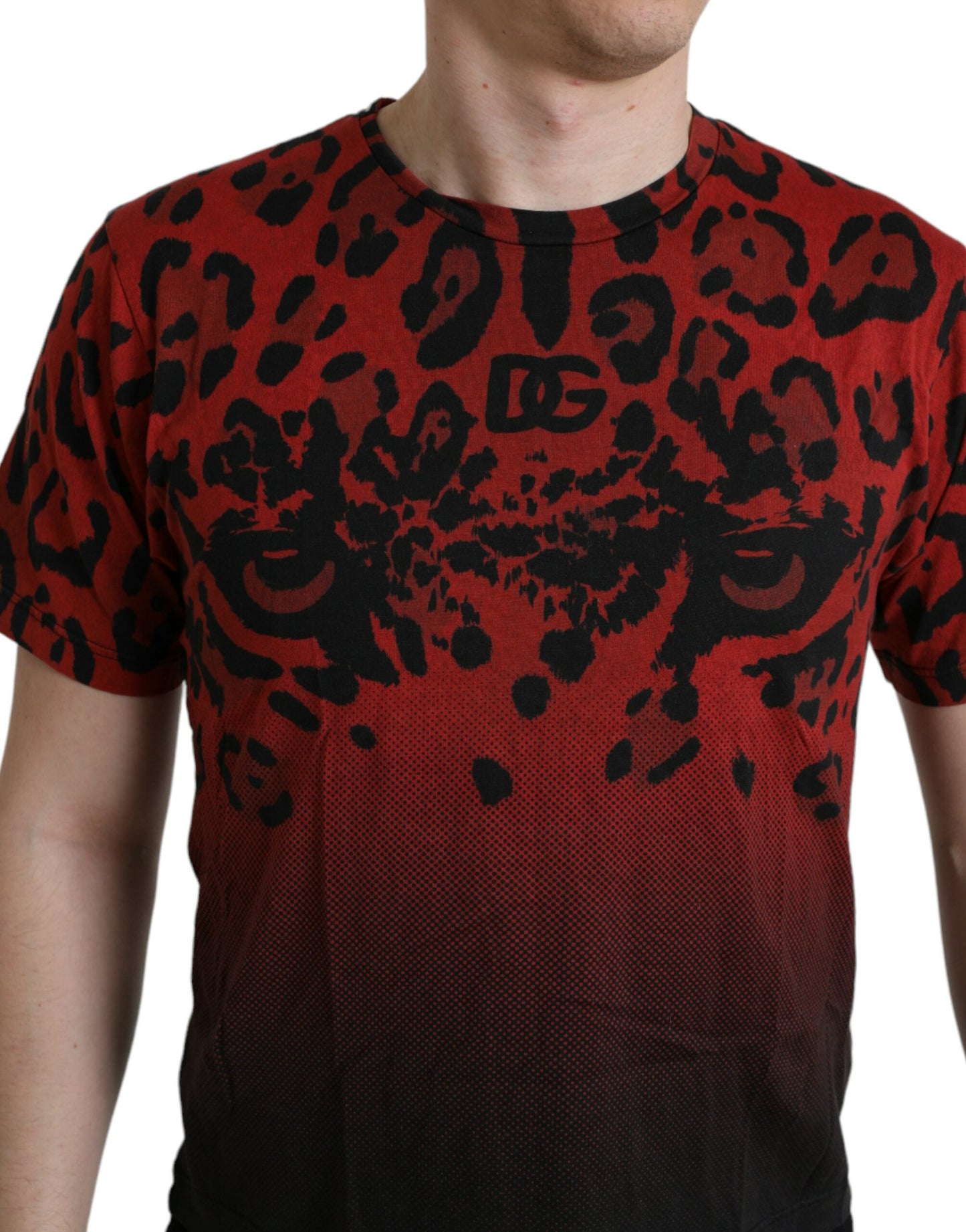 Dolce &amp; Gabbana Red Leopard Print Crew Neck T-Shirt