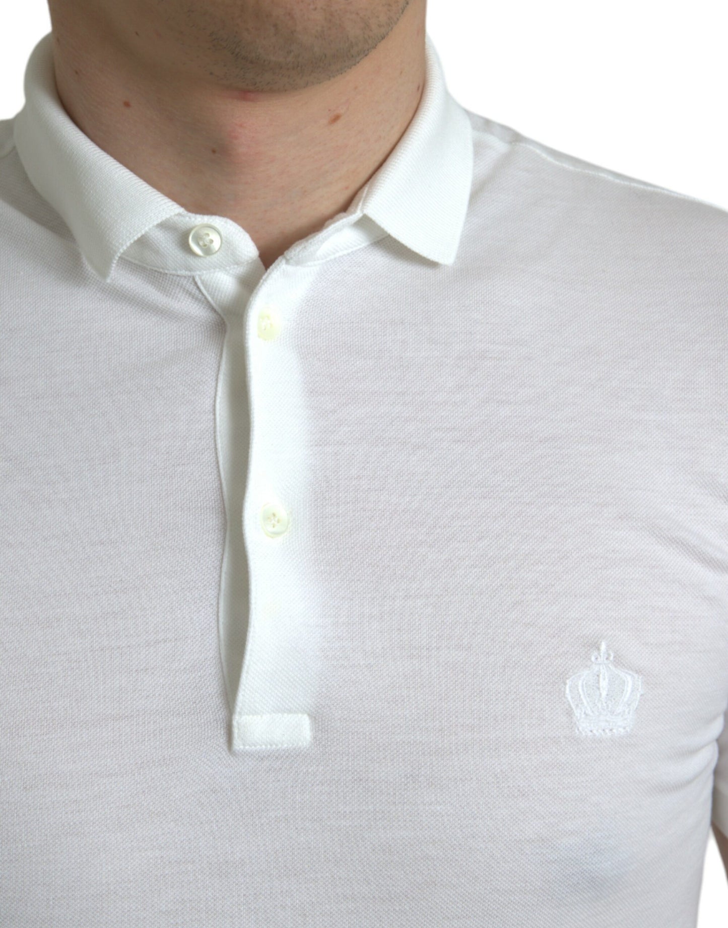 Dolce &amp; Gabbana White Cotton Polo with Crown Embroidery