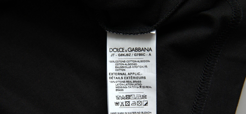 Dolce &amp; Gabbana Elegant black cotton round neck t-shirt with dog tag