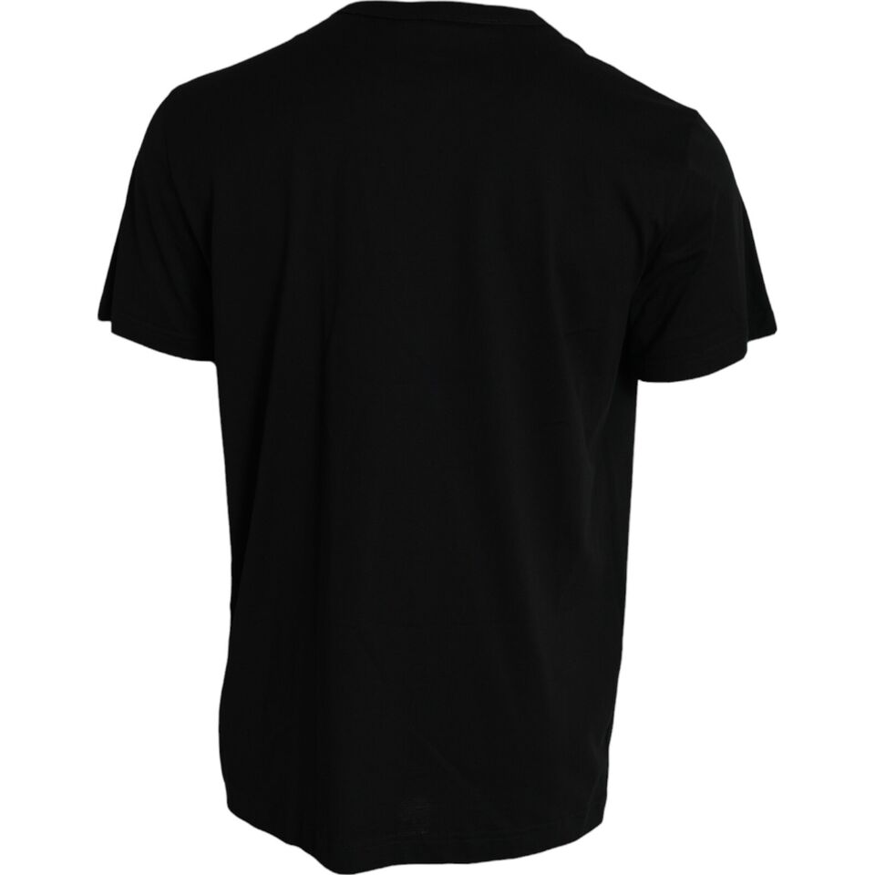 Dolce &amp; Gabbana Elegant black cotton round neck t-shirt with dog tag