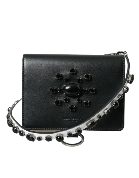 Dolce &amp; Gabbana Elegant leather card holder with crystal embellishment