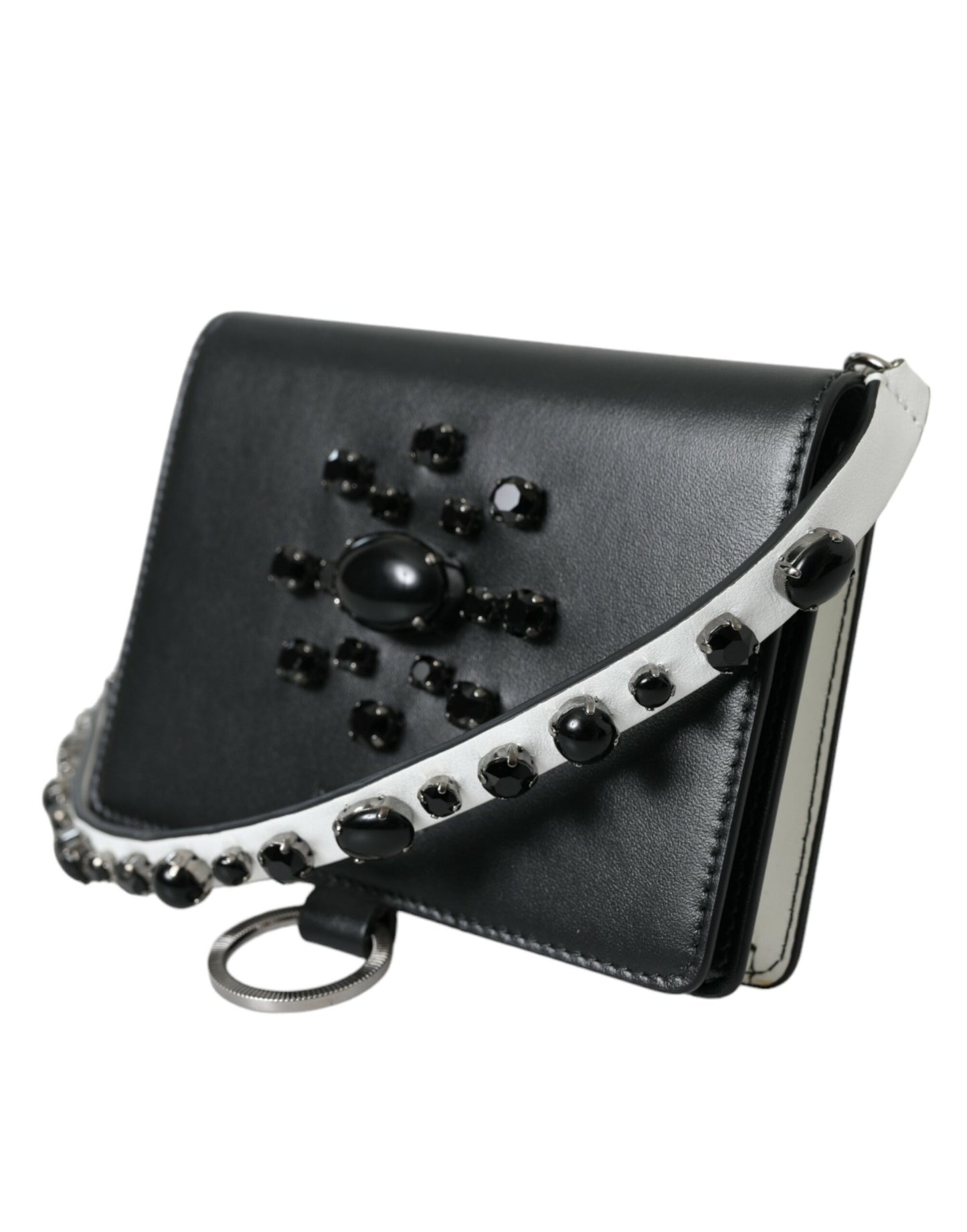 Dolce &amp; Gabbana Elegant leather card holder with crystal embellishment