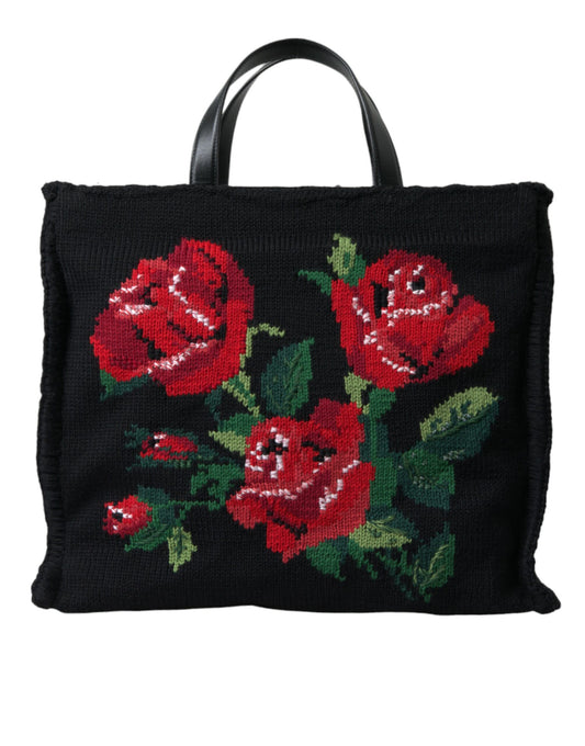 Dolce &amp; Gabbana Black Tote with Chic Floral Embroidery