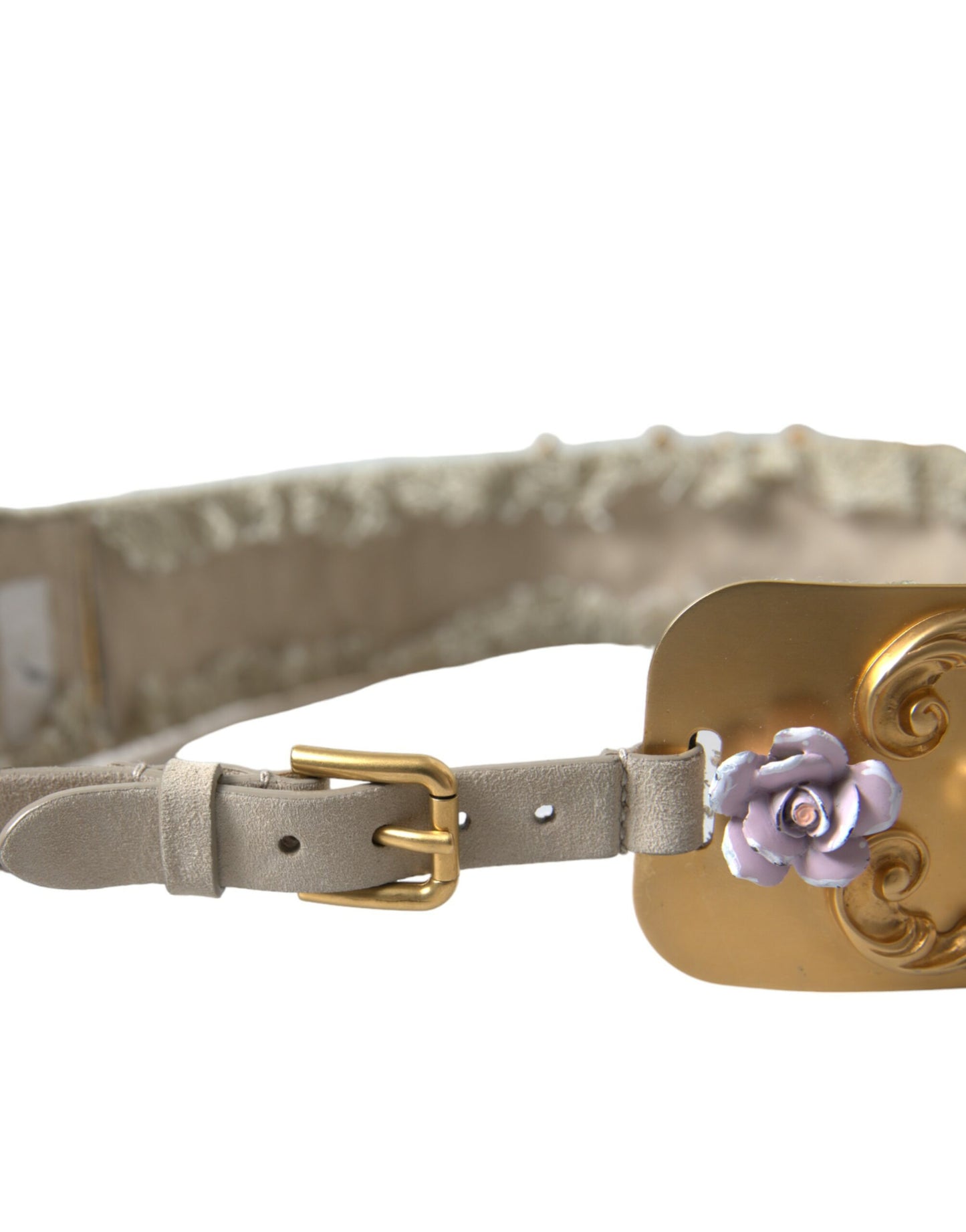 Dolce &amp; Gabbana Elegant gold-coloured faux pearl belt with floral pattern