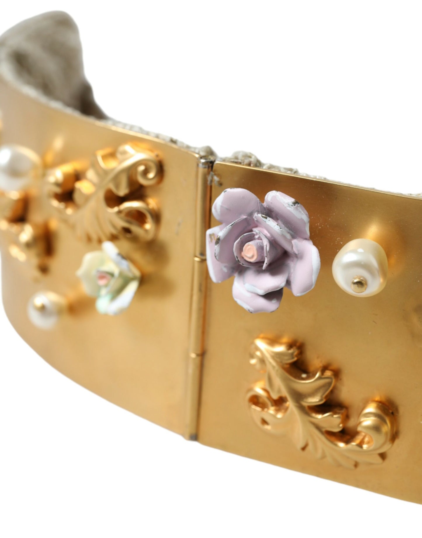 Dolce &amp; Gabbana Elegant gold-coloured faux pearl belt with floral pattern