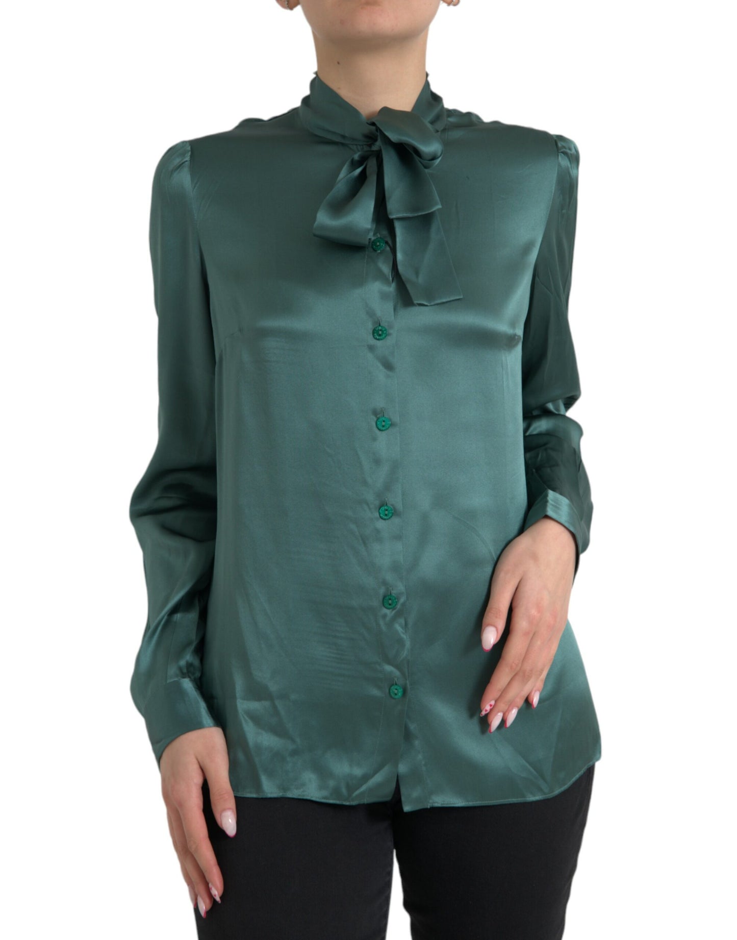 Dolce &amp; Gabbana Elegant dark green silk blouse top